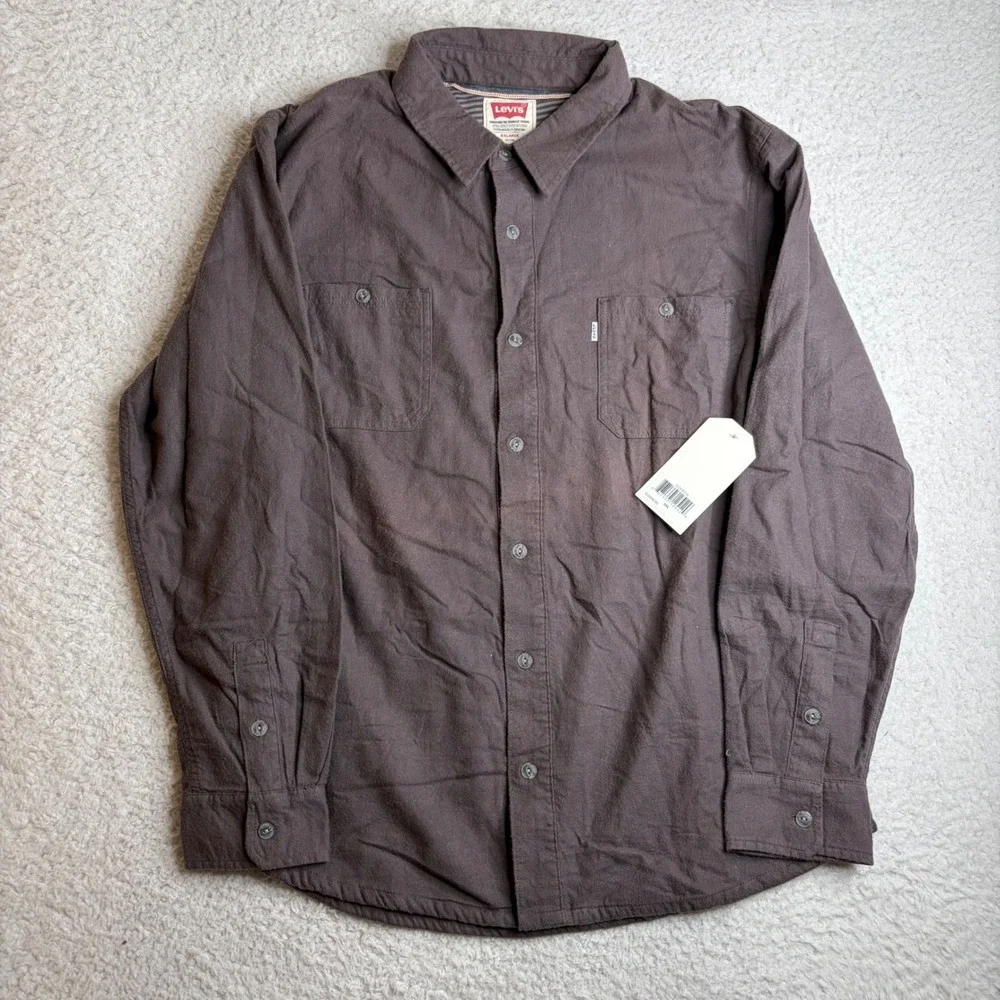 NEW Levis Mens Long Sleeve work shirt cat eye buttons Shirt Gunmetal  xxl 85/264